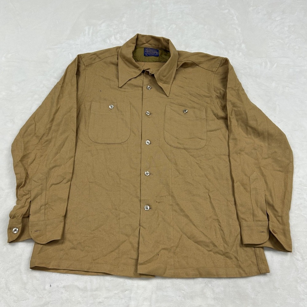 Pendleton Board Shirt Mens Large Tan Wool Button Down Vintage USA Made